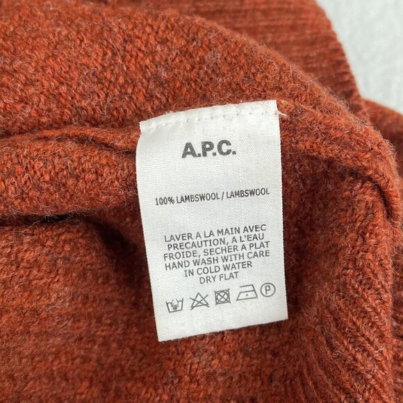 A.P.C Lambs Wool Crewneck Pullover Sweater‎ Orange Mens Medium - Picture 5 of 13
